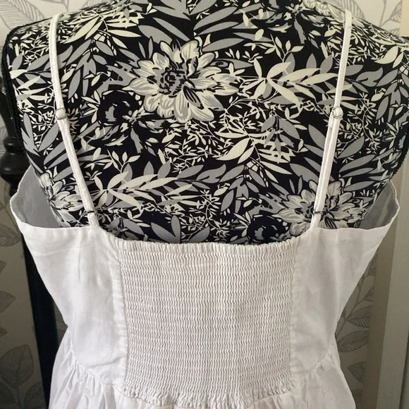 H&M white linen blend button front dress with back smocking for easy fit - Picture 5 of 10